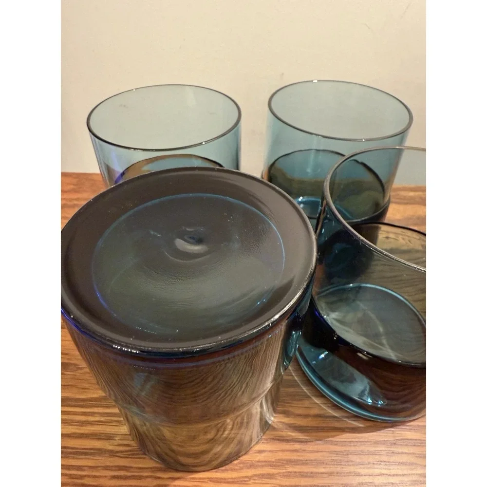 Pier One Double‎ Dipped Teal Rocks Barware Hand blown Organic Base MCM Vtg 00s